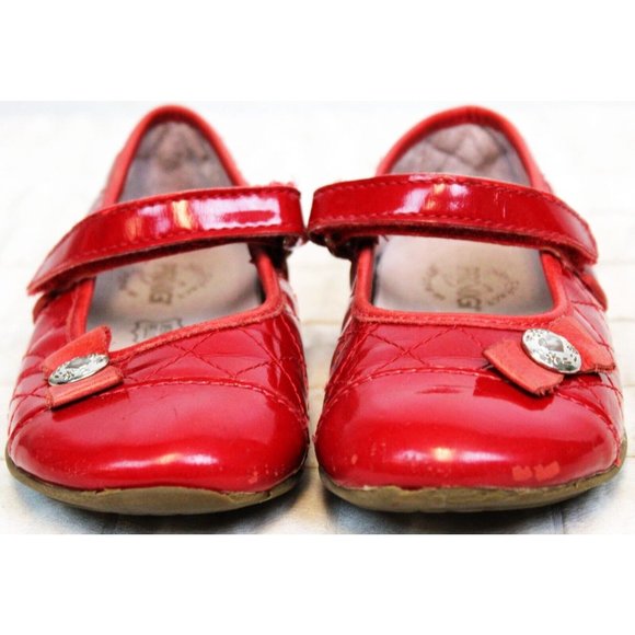 Primigi Quilted Look Mary Janes Red Patent Leather Sky Effect System Bow Heart - Picture 2 of 13